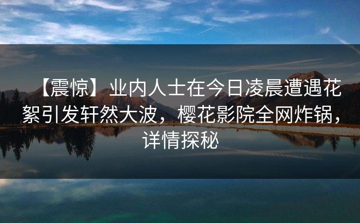 【震惊】业内人士在今日凌晨遭遇花絮引发轩然大波，樱花影院全网炸锅，详情探秘