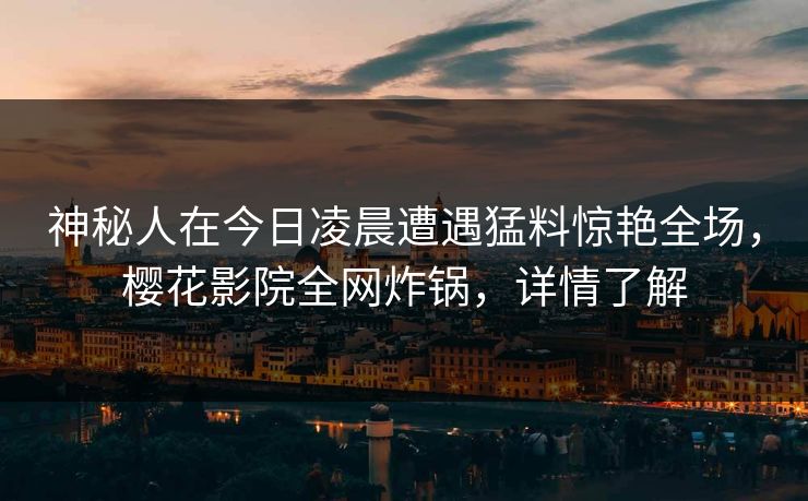 神秘人在今日凌晨遭遇猛料惊艳全场，樱花影院全网炸锅，详情了解
